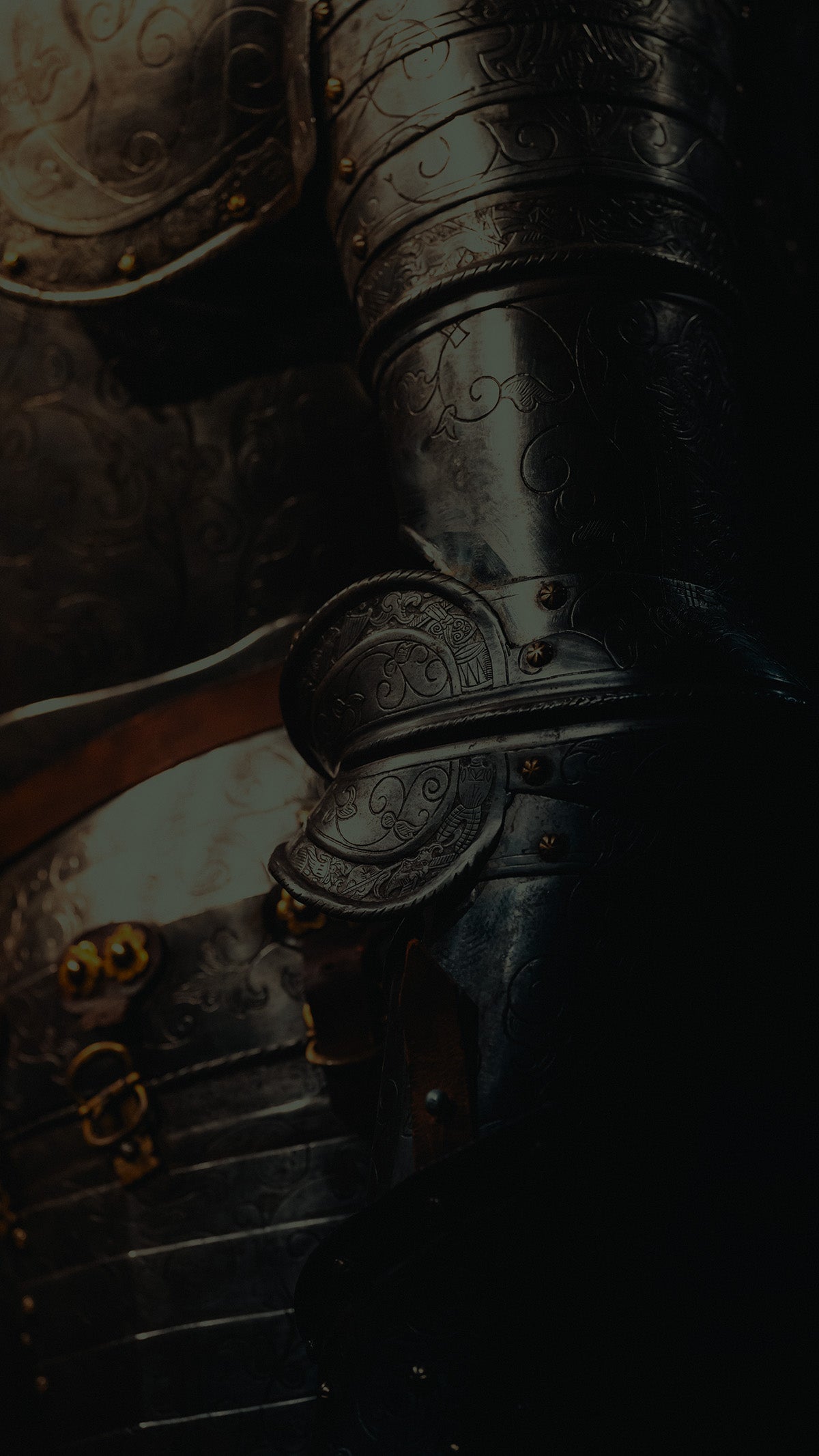 Close-up of medieval armour, representing the strength and honour of the Knight collection by Fabled Fox Clothiers.
